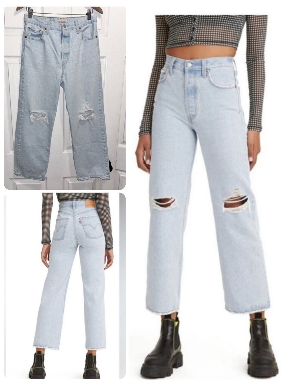 LEVI'S Ribcage Straight Ankle Jeans Light Wash Distressed Denim Size 29